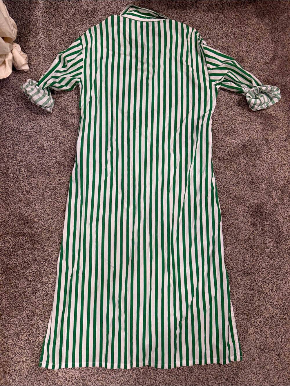 Petal & Pup Green and White Vertical Stripe Maxi Shirt Dress - Picture 6 of 6